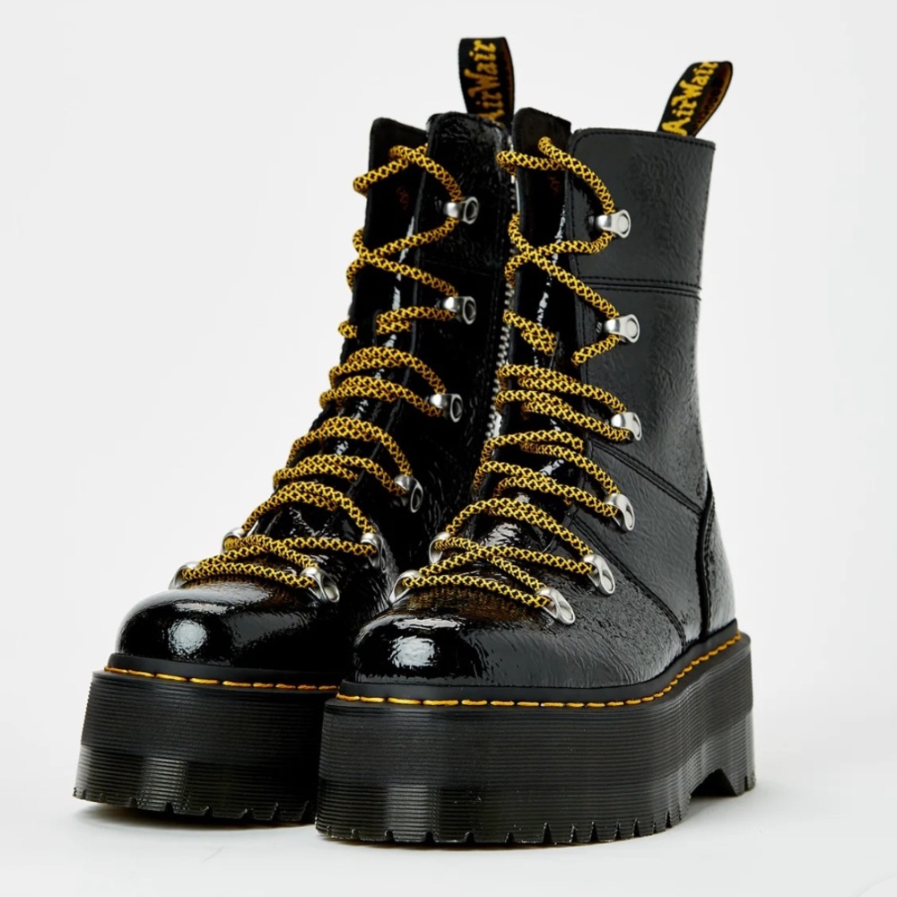 Dr. Martens Ghilana Max Distressed Patent Leather Platform Boots